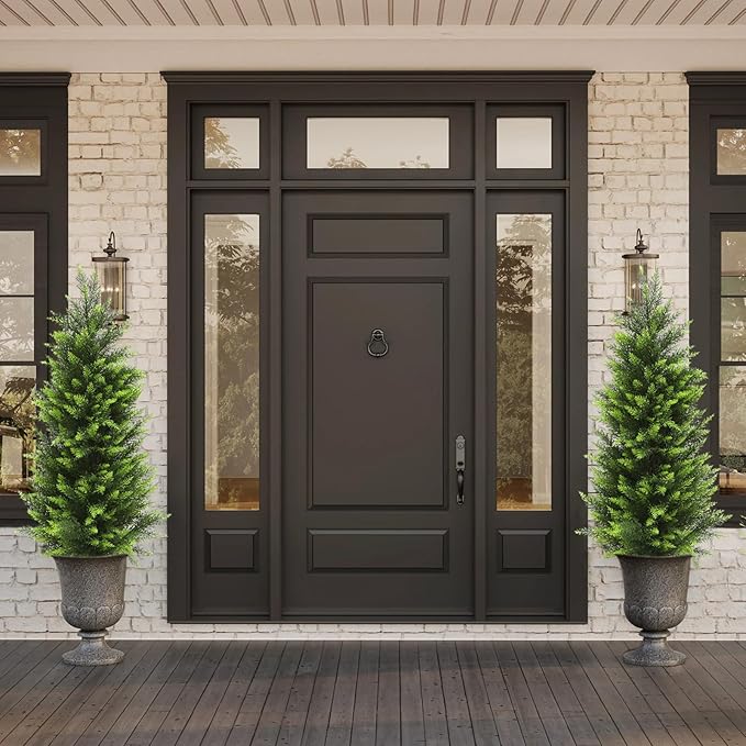 HMASYO 3FT Artificial Cedar Topiary Trees Set of 2, Realistic Potted Fake Cypress Tree Faux Pine Shrubs Plants with UV Resistant for Indoor Outdoor Home Porch Front Door Garden Offices Decorations