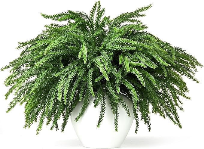 16 Pcs Norfolk Pine Stems, 19" Long Artificial Norfolk Pine Branches, Faux Greenery Stems, Real Touch Christmas Green Plants Branches for Vases, DIY Wreath, Xmas Home Decorations
