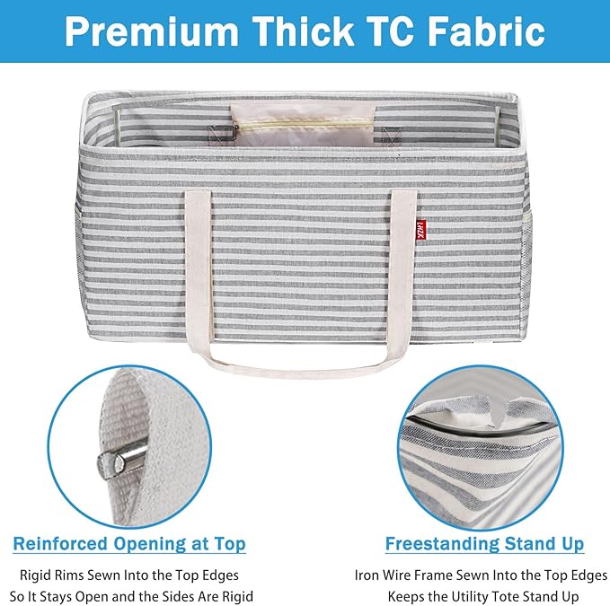 LHZK Standing Extra Large Utility Tote Bag with Metal Wire Frame and the Sides Rinforced, Extra Large Tote Bag with Handle, Reusable Grocery Bags Foldable, Beach Bag, Car Tote (Gray)