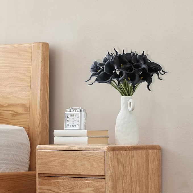 SITUMEIZI 24 PCS Black Fake Flowers Artificial Calla Lily Silk Flowers Real Touch for Mother's Day Easter Home Kitchen Decor Wedding Bouquet Office Spring Decoration