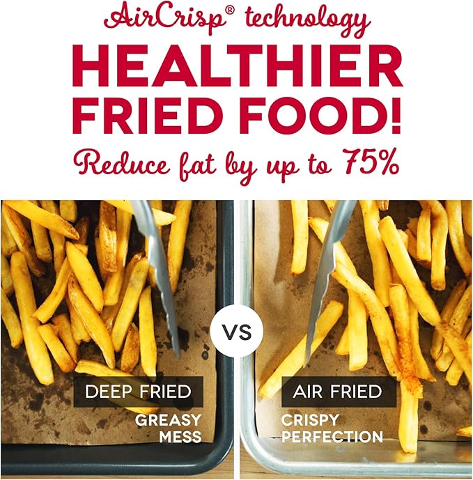 Dash Deluxe Electric Air Fryer + Oven Cooker with Temperature Control, Non-stick Fry Basket, Recipe Guide + Auto Shut off Feature, 1200-Watt, 3 Quart - Red