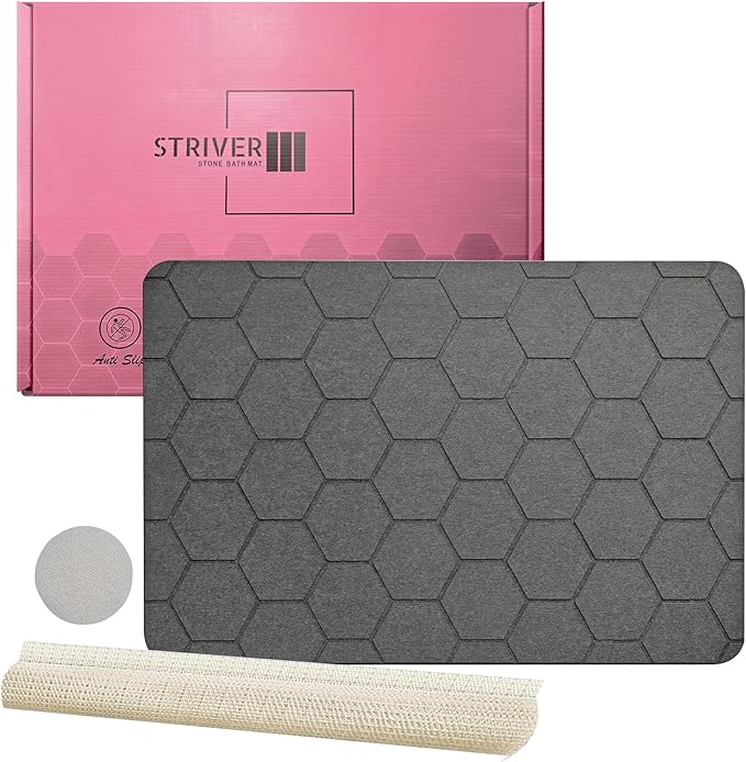 Striver Stone Bath Mat Diatomaceous Earth Stone Shower Mat Bathroom Dark Grey