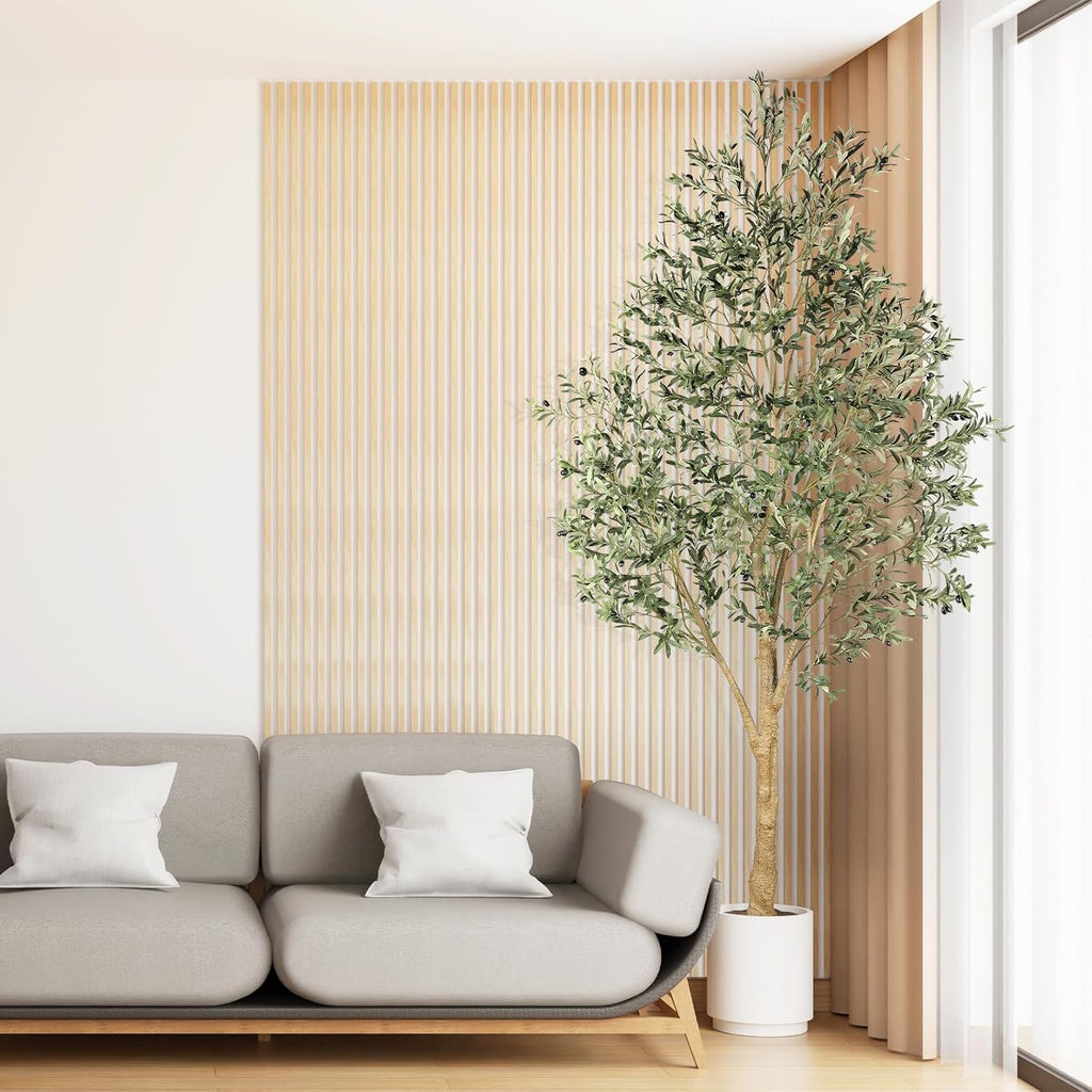 Realead Artificial Olive Tree 10 Feet, Large Fake Olive Tree with Natural Wood Trunk and Lifelike Fruits, Tall Faux Olive Tree 10ft for Home Office Decor