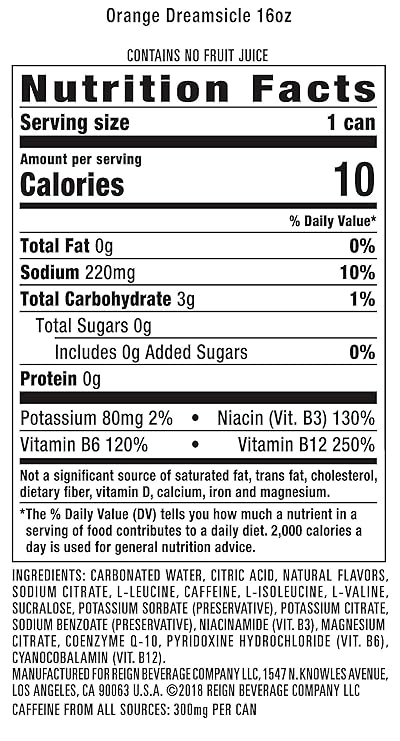 Reign Total Body Fuel, Orange Dreamsicle, Fitness & Performance Drink, 16 Fl Oz (Pack of 12)