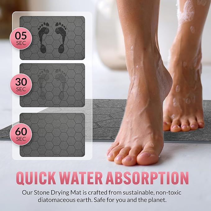 Striver Stone Bath Mat Diatomaceous Earth Stone Shower Mat Bathroom Dark Grey