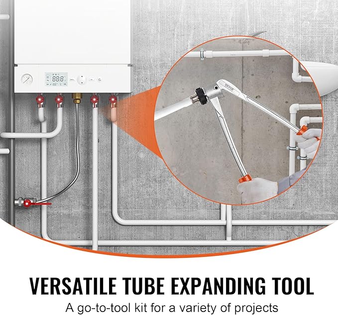 VEVOR Pipe Tube Expander, 1/2", 3/4", 1" OD PEX Tubing Expander, Professional Manual Lever PEX Tools Expander, with 3 Expansion Heads, Pipe Cutter for PEX Tubes