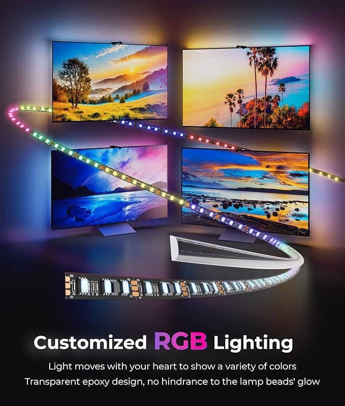 DecTok TV LED Backlight 15.5ft - TV Lights That Change with Screen for 55-75'' RGB LED Strip Light Cuttable with Smart App Control Game & Music Sync Color Changing Light for Halloween Home Decorations