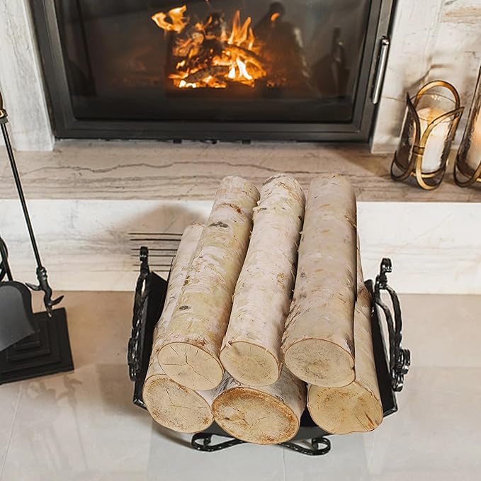 6 Pack Birch Logs for Fake Fireplace Decorative White Birch Branches Logs Unfinished Natural Wood DIY Crafts for Indoor Home Decoration Electric Fireplace Decor (3.2"-4" Dia.)