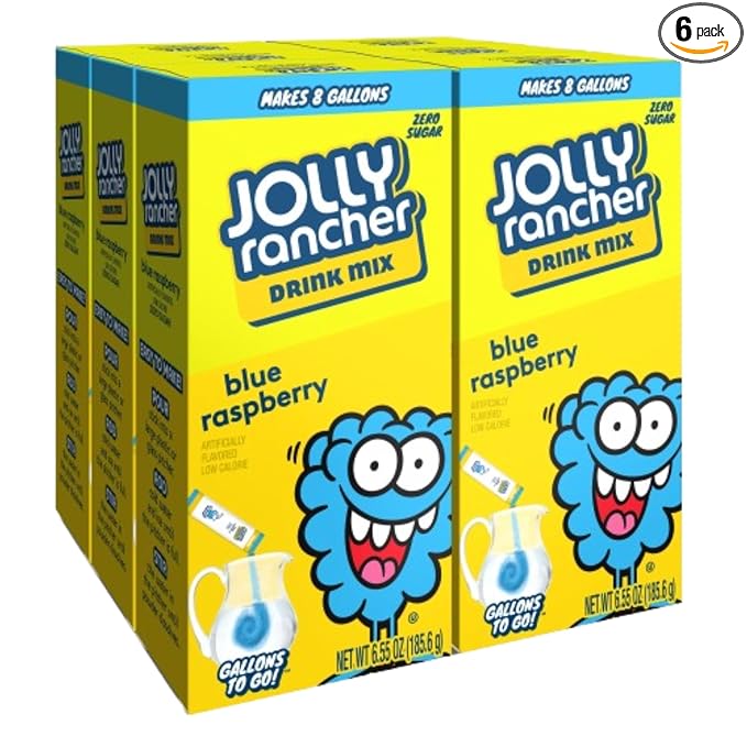 JOLLY RANCHER Gallons To Go Powdered Drink Mix, 8-Count Box (6 Pack) – Blue Raspberry – Low Calorie and Zero Sugar Drink Mix, Each Stick Makes 1 Gallon-Sized Pitcher