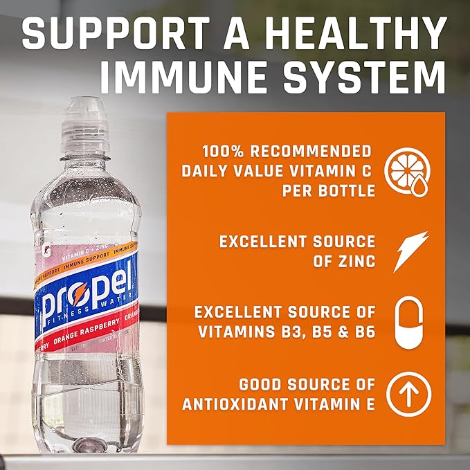 Propel Immune Support with Vitamin C + Zinc, 3 Flavor Variety Pack, 16 Fl Oz (Pack of 12)
