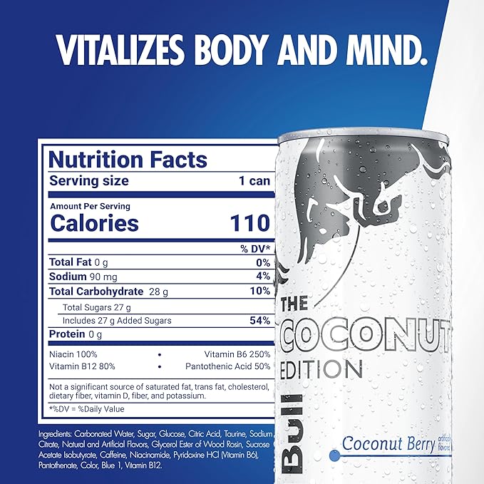 Red Bull Coconut Edition Energy Drink, Coconut Berry, 8.4 Fl Oz, Pack of 24 Cans