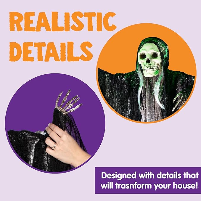 JOYIN 3 Pack Hanging Halloween Skeleton Ghosts Decorations, Grim Reapers for Best Halloween Outdoor Decorations