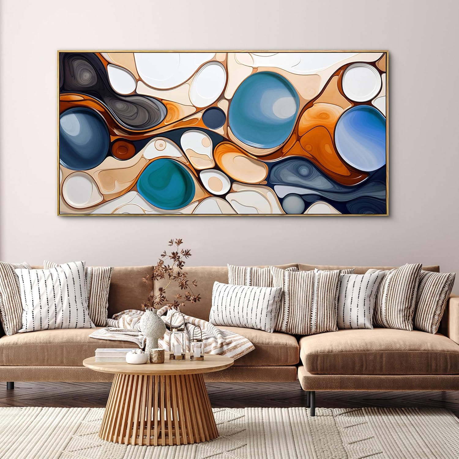 yiijeah Large Paintings for Living Room - Abstract Canvas Picture Boho Minimalism Modern Oversized Wall Decor Blue and Orange Prints Wall Decor for Office Bedroom Home Decoration - 58x29 Inches