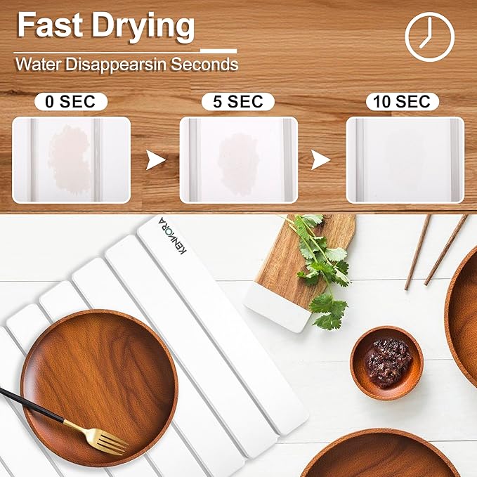 Large Stone Dish Drying Mat for Kitchen Counter, 24"×16", Foldable Quick Dry Stone Mat for Kitchen Sink, Non Slip Quick Drying Diatomaceous Earth For Any Countertop
