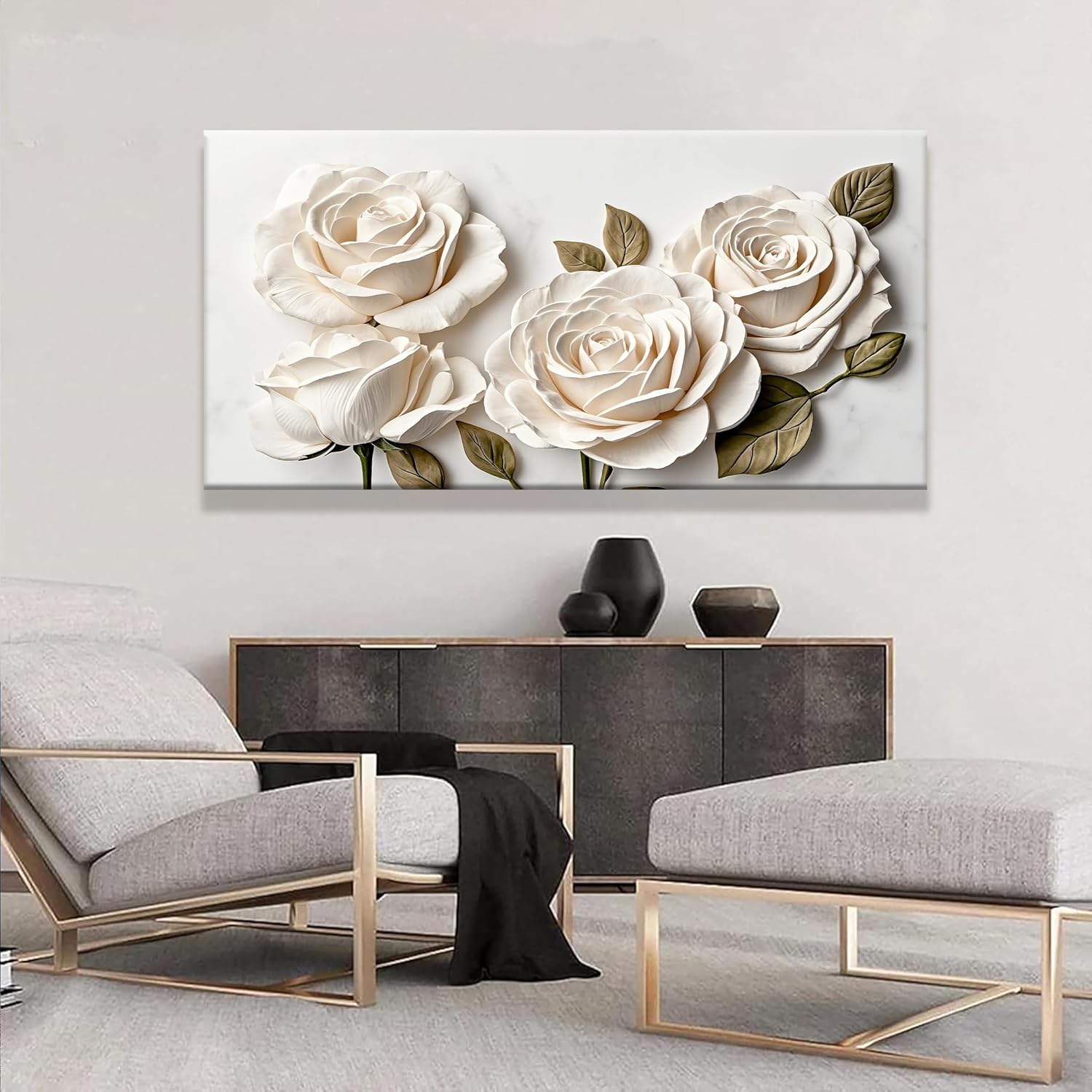 Suconvng Large Wall Art For Living Room Floral Wall Art Decor Modern Canvas Art Wall Decor 29" X 58" Painting White Flower Wall Art For Bedroom Home Office Dining Room Home Wall Decoration