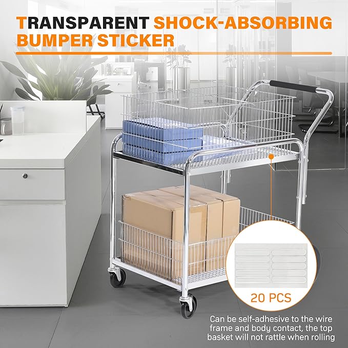 Mail Office File Cart, 400lb Capacity Heavy Duty Steel File Organizer Cart, 2 Shelf Basket Wire Office File Cart for Offices, Home, Grocery, Warehouse