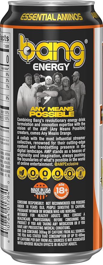 Bang Energy Any Means Orange, Zero Sugar Energy Drink, 16-Ounce (Pack of 12)