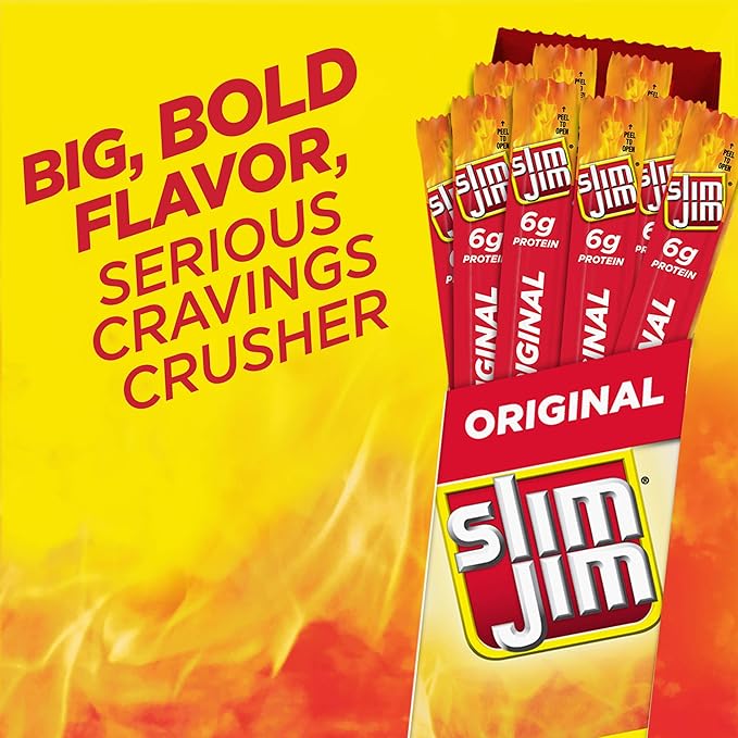 Slim Jim Giant Smoked Meat Sticks, Original Flavor, 6g Protein Per Stick, 0.97 oz. (24 Count)