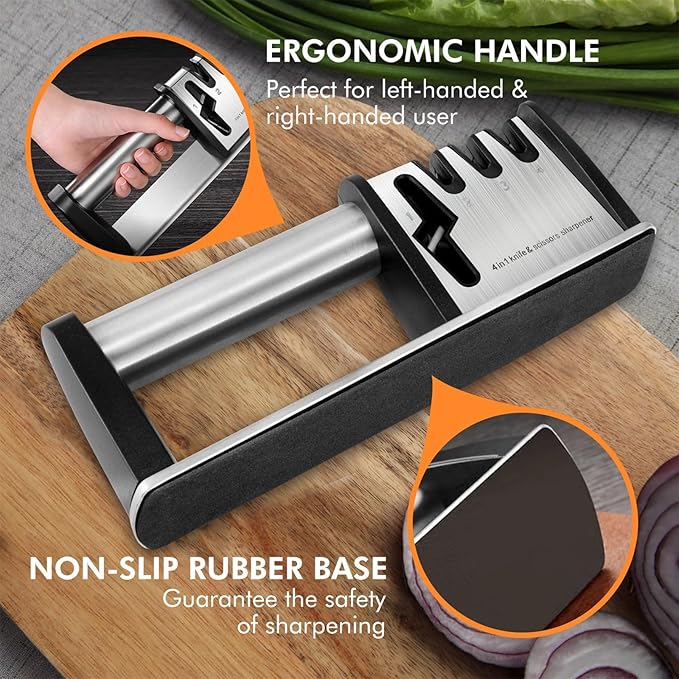 Knife Sharpeners, 4 in 1 Professional Chef's Kitchen Knife Accessories, Kitchen Blade & Scissors Sharpening Tool, Manual Knife Sharpener for Kitchen Knife