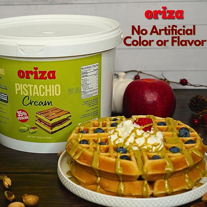 Oriza Pistachio Cream, 10lbs Pail (Pack of 2) – Premium Bakery Spread with 35% Pistachios, Palm Oil Free, Non-GMO – Ideal for Pastries, Gelato, Cakes & Dessert Filling