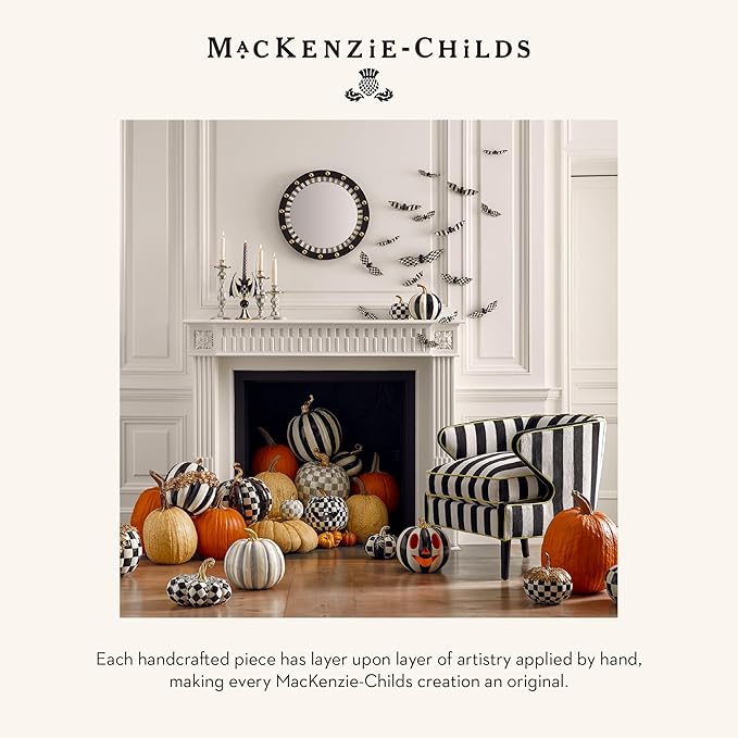 MACKENZIE-CHILDS Mini Decorative Pumpkin for Fall Decor, Autumn Decorations for Home, Courtly Check Black-and-White