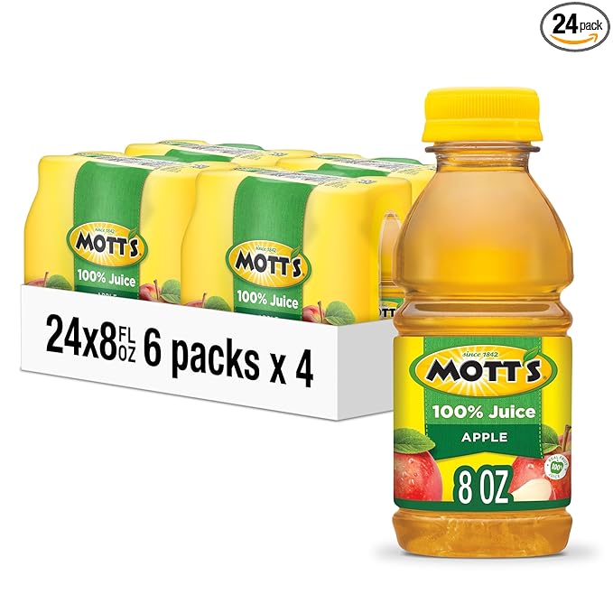 Mott's 100% Original Apple Juice, 8 Fl Oz Bottles, 24 Count (4 Packs Of 6), 2 Servings Of Fruit, 100% Fruit Juice, Gluten-free, Caffeine-free, Kosher, Contains No Artificial Colors Or Sweeteners