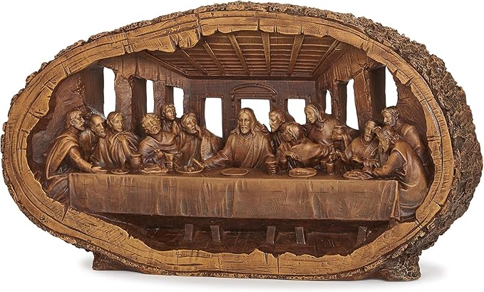 Joseph's Studio by Roman - 14.5” Wide Last Supper Figurine, Carved Wood-Look Resin Tabletop Decoration, Religious Christian Home Décor