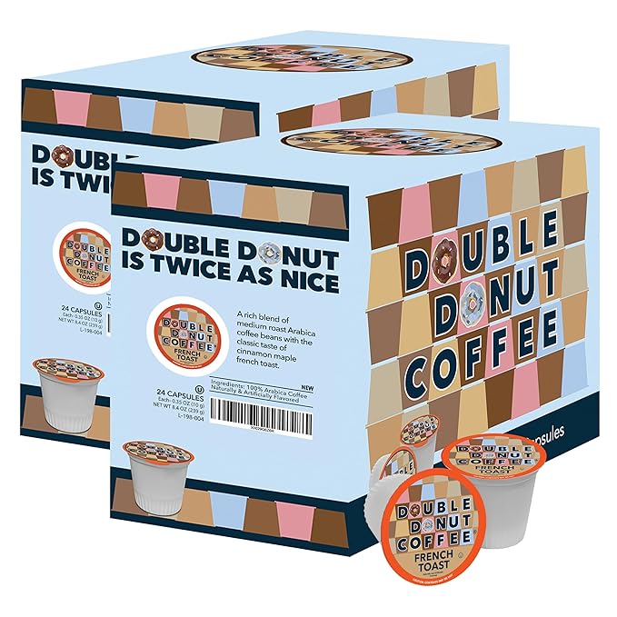 Double Donut French Toast Flavored Coffee in Single Serve Pods, French Toast Flavor for the Keurig K Cups Brewer, 48 Count