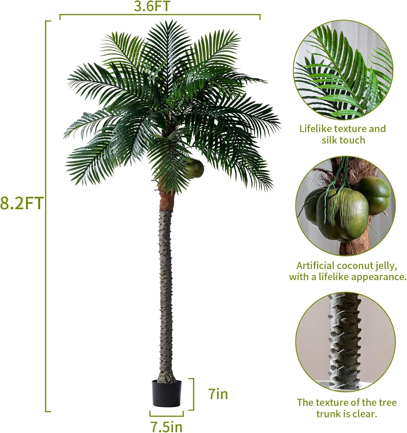 8.2FT Artificial Phoenix Palm Tree with Coconut Fruit Outdoor Indoor Decor Large Faux Coconut Silk Palm Tree Tropical Fake Tree Large Faux Sago Palm Plant for Home Yard Outside Patio Poolside