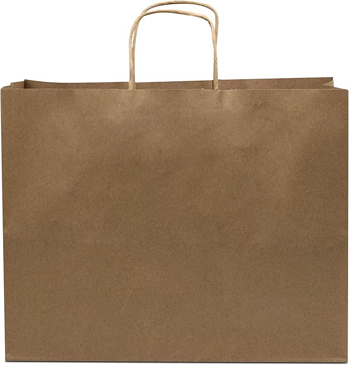 Prime Line Packaging Brown Paper Bags, Large Shopping Bags with Handles for Boutique Use, Small Business, Retail Stores, Grocery Sack, Bulk, 16x6x12, 200 Pack