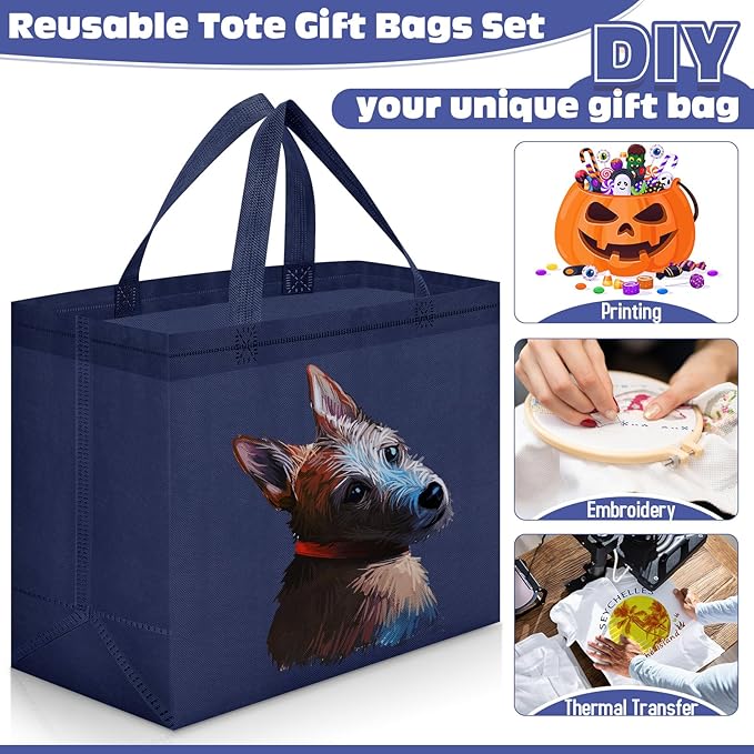 Windyun Reusable Grocery Bags Large Non Woven Shopping Bags with Handles Foldable Portable Tote Bulk, 12.6 x 11.8 x 6.3 Inch