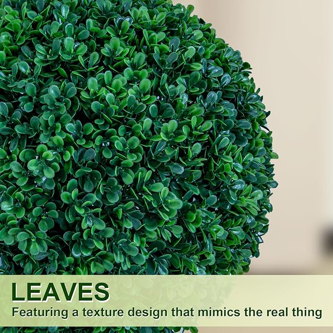 4FT Artificial Triple Ball Topiary Trees with Gray Planter Pot, Outdoor Indoor Realistic Faux Shrubs Plants, Fake Trees for Home Offices Porch Decor, Set of 2