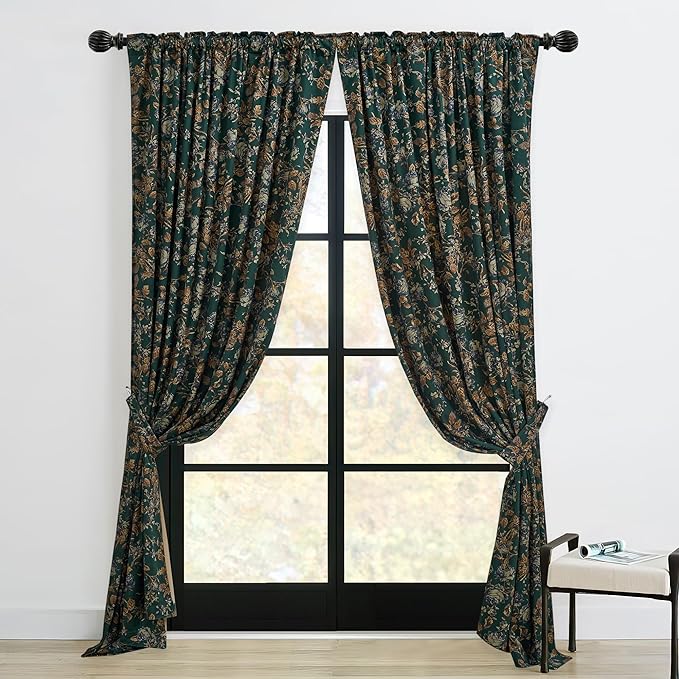 StangH Back Tab Retro Green Curtains Soft Velvet Room Darkening Thermal Insulated Sliding Door Panels Christmas Home Decoration for Backdrops/Bedroom, W52 x L96, 2 Panels