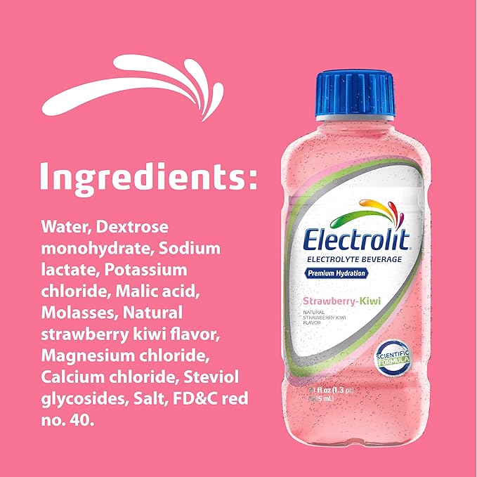 Electrolit, Electrolyte Beverage, Strawberry-Kiwi, 21 Fl Oz bottle (Pack of 12)