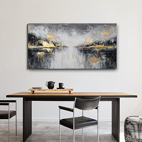 YISXINOAG Canvas Wall Art Modern Abstract Art Wall Decor Black and Gold Wall Decor Canvas Prints Modern Home Decorations Gold Abstract Art on Bathroom, Dining Room Ready to Hang Size 20"X40"