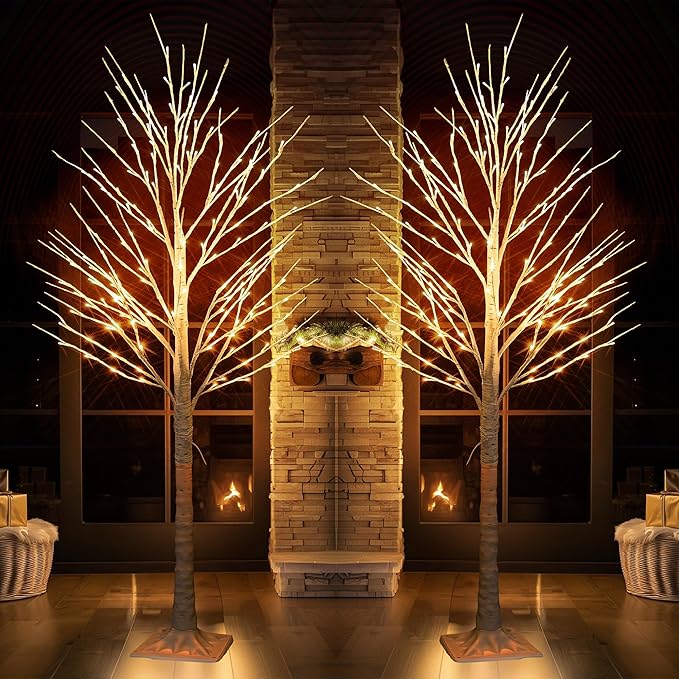 TW SHINE 2Pack Lighted Birch Tree, 6 FT Total 288LED Pre-lit Artificial Christmas Trees for Thanksgiving Christmas Decorations Indoor Home Bedroom Outdoor Festival Wedding Party, Warm White