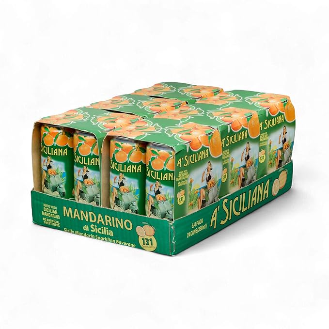 A' Siciliana Sicilian Sparkling Beverage - Refreshing and Delicious Italian Soda made with Sicilian Mandarin - Authentic Imported Italian Beverage - Mandarino Soda 24 Pack of 11.15 fl oz Cans