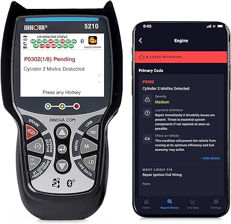 Innova 5210 OBD2 Scanner & Engine Code Reader, Battery Tester, Live Data, Oil Reset, Car Diagnostic Tool for Most Vehicles, Bluetooth Compatible with America's Top Car Repair App