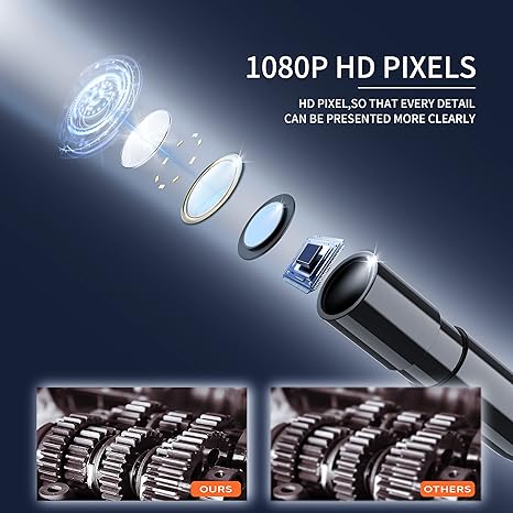Endoscope Camera with Light, Borescope Camera with 4.3" IPS Screen, 1080P HD with 8 LED Lights, 16.4FT Semi-Rigid Cord, IP67 Waterproof Endoscope for Sewer, Cool Gadgets&Tools for Men