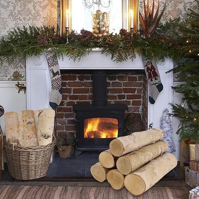 6 Pack Birch Logs for Fake Fireplace Decorative White Birch Branches Logs Unfinished Natural Wood DIY Crafts for Indoor Home Decoration Electric Fireplace Decor (3.2"-4" Dia.)