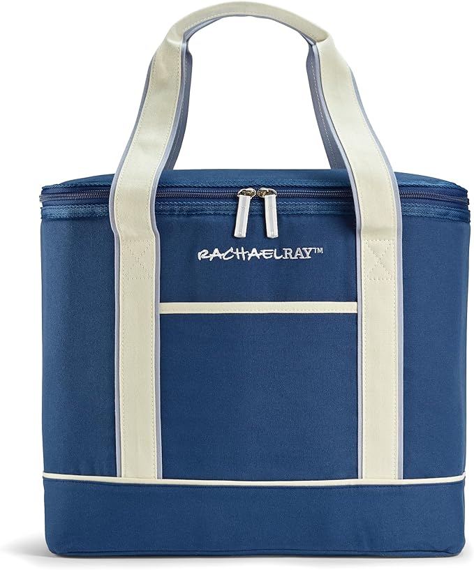 Rachael Ray Soft Reusable Insulated Canvas Grocery Tote Bag, Navy