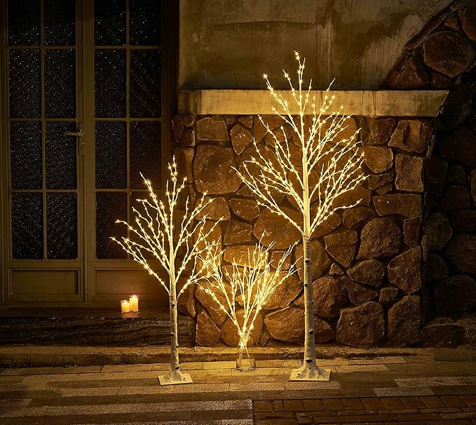 BAOLITVINE Birch Tree with Lights 4FT 200 Fairy Lights, Lighted Trees for Home Fireplace Room Party Thanksgiving Christmas Decoration Inside Outdoor