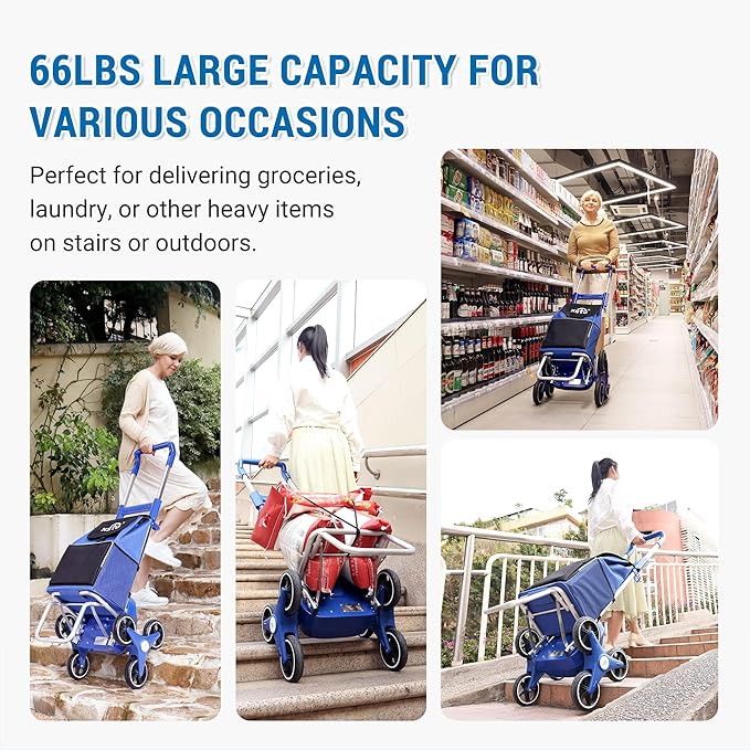 Stair Climbing Cart,Electric Shopping Carts for Groceries,Foldable Grocery Utility Trolley Cart with Wheels, Powered Collapsible Shopping Cart for Seniors, Stairs