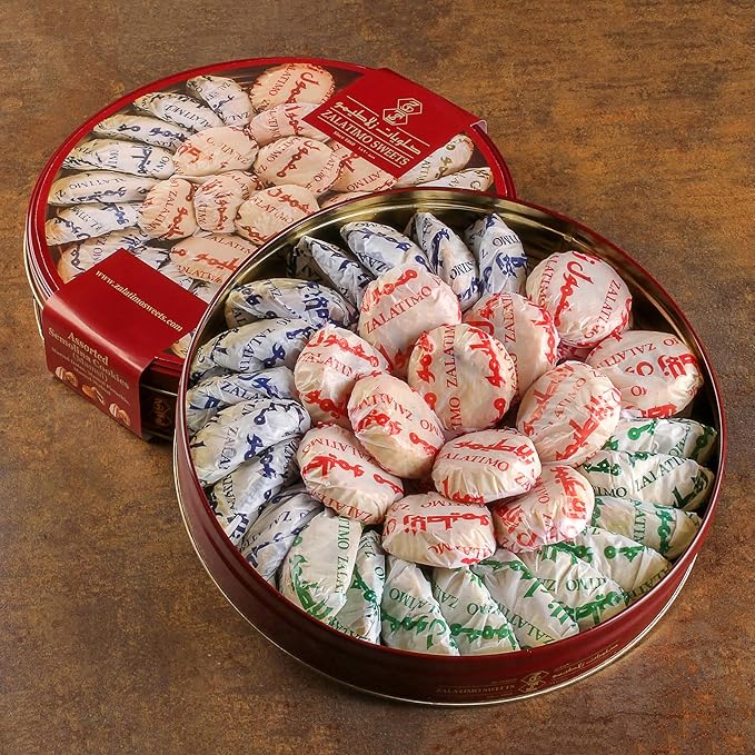 Zalatimo Sweets Since 1860 Cookies Gift Box, 100% Natural Slightly Sweet Shortbread Cookies Variety Pack, Assorted Cookies in Metal Gift Tin, Great for Christmas, Thanksgiving & Birthdays (Pack of 4)