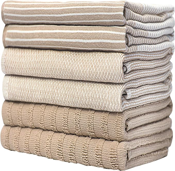 Kitchen Towels 20"x 28" 6 Pack Cotton Flat Terry Tea Towels Set