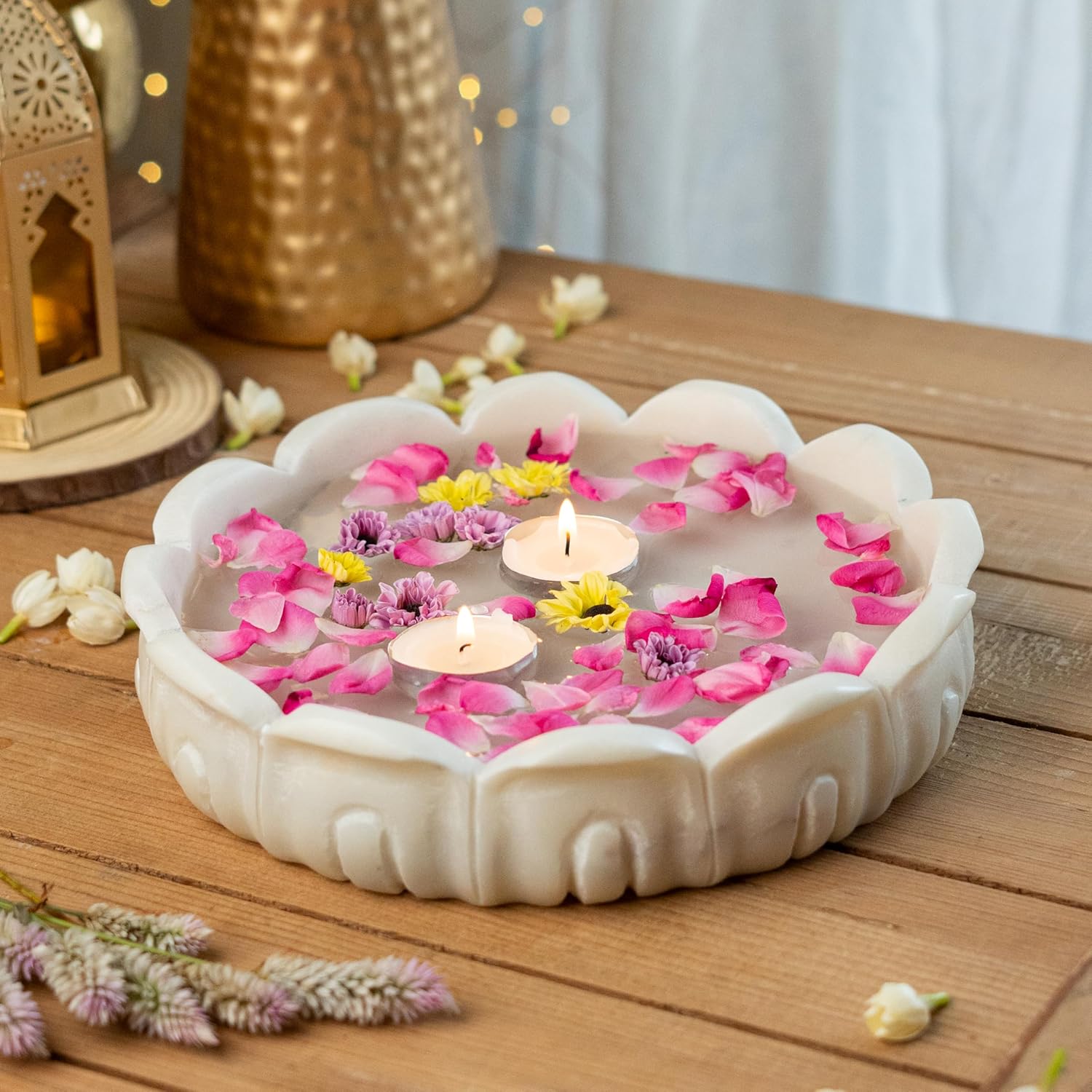 RITUALISTIC Padma Marble Urli | Urli for Flower Decoration | Marble Urli Bowl for Home Decoration | Kitchen Décor | Bowl for Decorations | Perfect for Festive Occasion | 23cm x 5cm