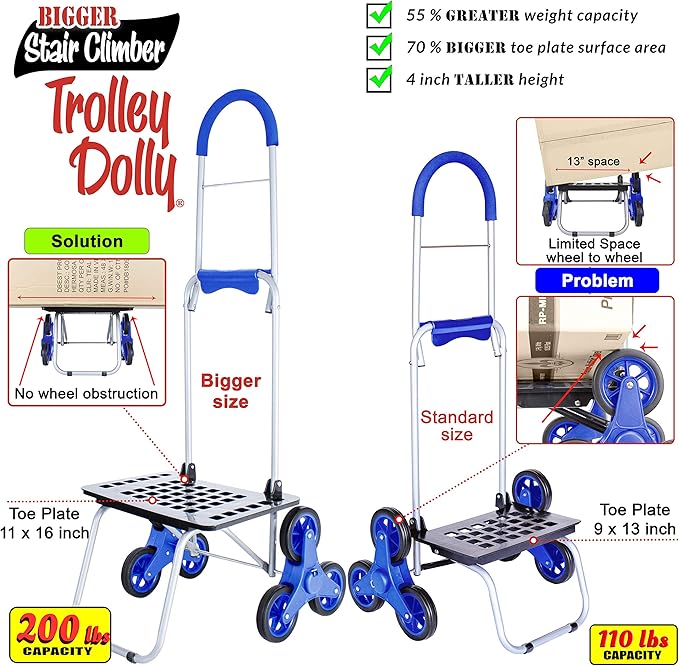 dbest products Stair Climber Bigger Trolley Dolly, Blue Shopping Grocery Foldable Cart Condo Apartment