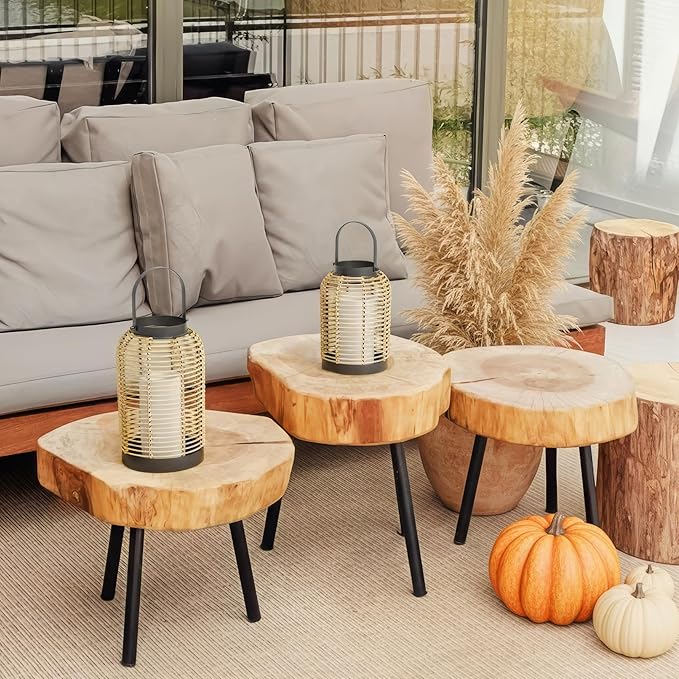 Natural Rattan Boho Lanterns - Handcrafted Chic Decor to Enhance Your Home - Modern Farmhouse Beauty Perfect for Any Living Room, Patio & Porch, Indoor and Outdoor Coffee Table or Kitchen Dining Table