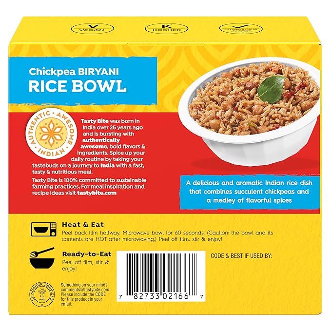 Tasty Bite Chickpea Biryani Rice Bowl, Ready to Eat, Microwaveable, Gluten Free, 7 Ounce (Pack of 6)