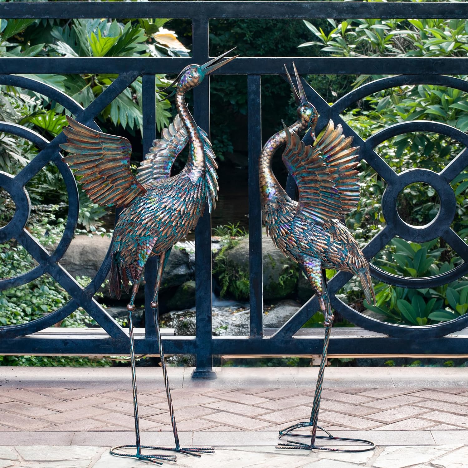 Natelf Garden Crane Statues, Outdoor Large Bird Yard Art Decorations Metal Lawn Ornament for Home Patio Porch Backyard Decorations(Set of 2)